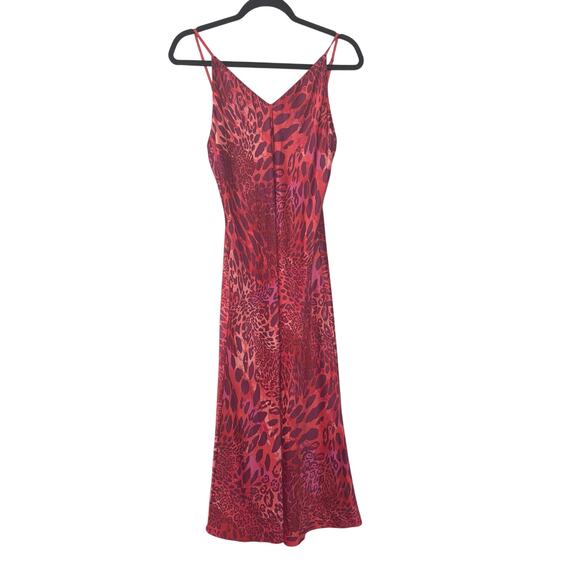 Natori Silky Luxe Leopard Slip Midi Gown Red Pink Animal Print  S - Picture 1 of 9